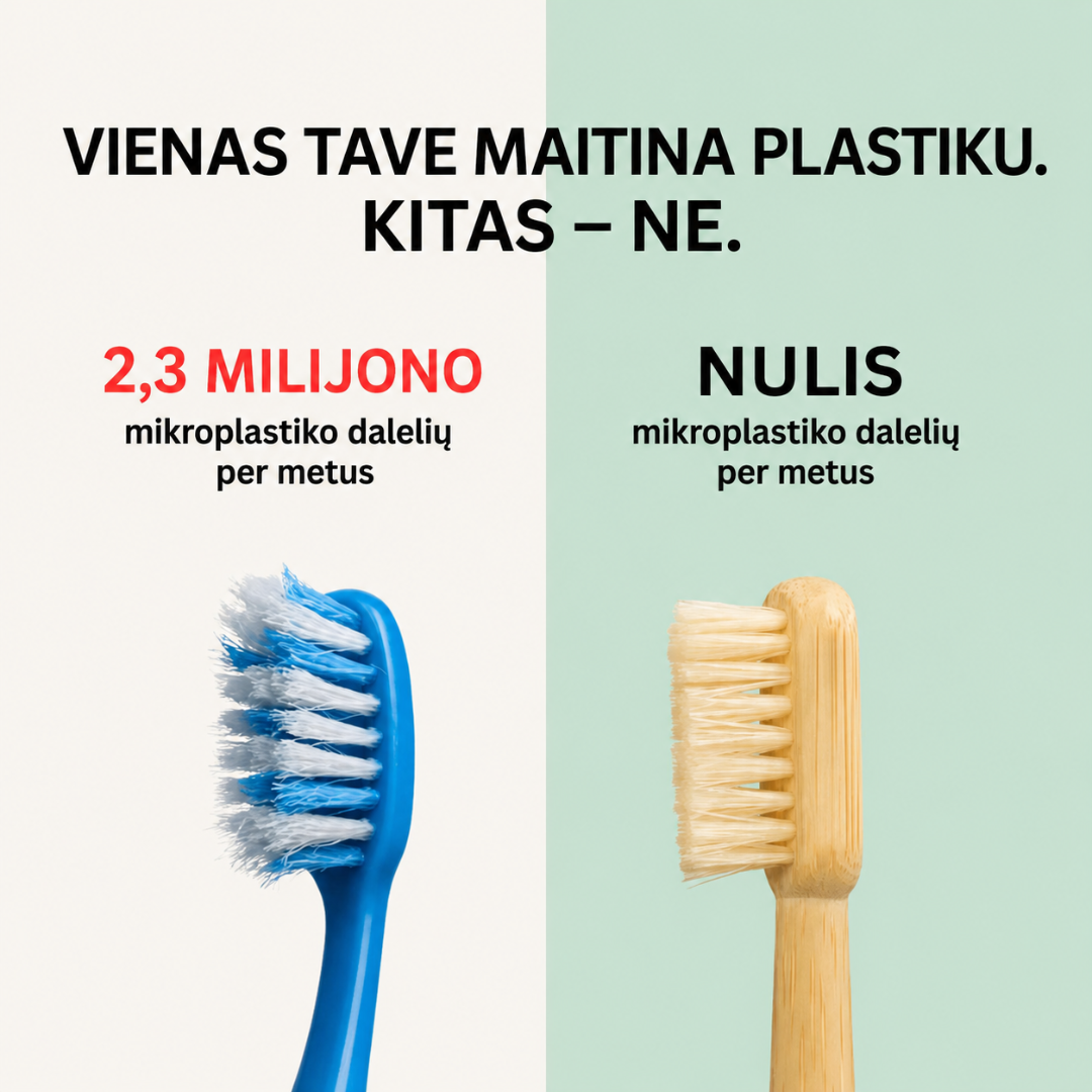 BAMBŪ Natūralių Šerių Bambukinis Dantų Šepetėlis (4 vnt.)
