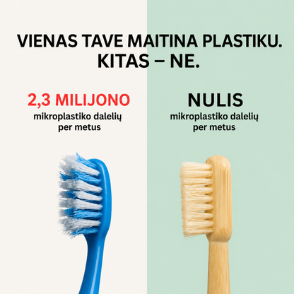 BAMBŪ Natūralių Šerių Bambukinis Dantų Šepetėlis (4 vnt.)