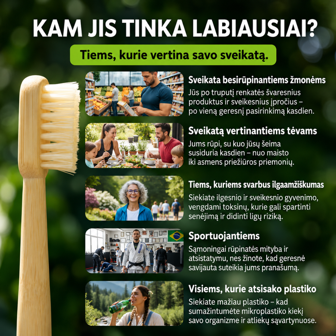 BAMBŪ Natūralių Šerių Bambukinis Dantų Šepetėlis (4 vnt.)