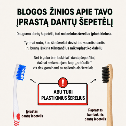 BAMBŪ Natūralių Šerių Bambukinis Dantų Šepetėlis (4 vnt.)